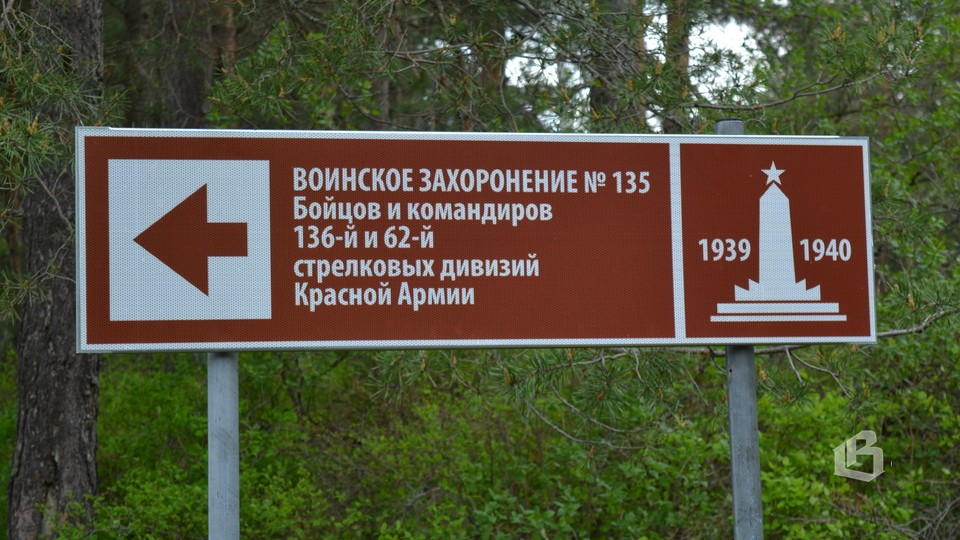 Знак у дороги указывает направление к братской могиле